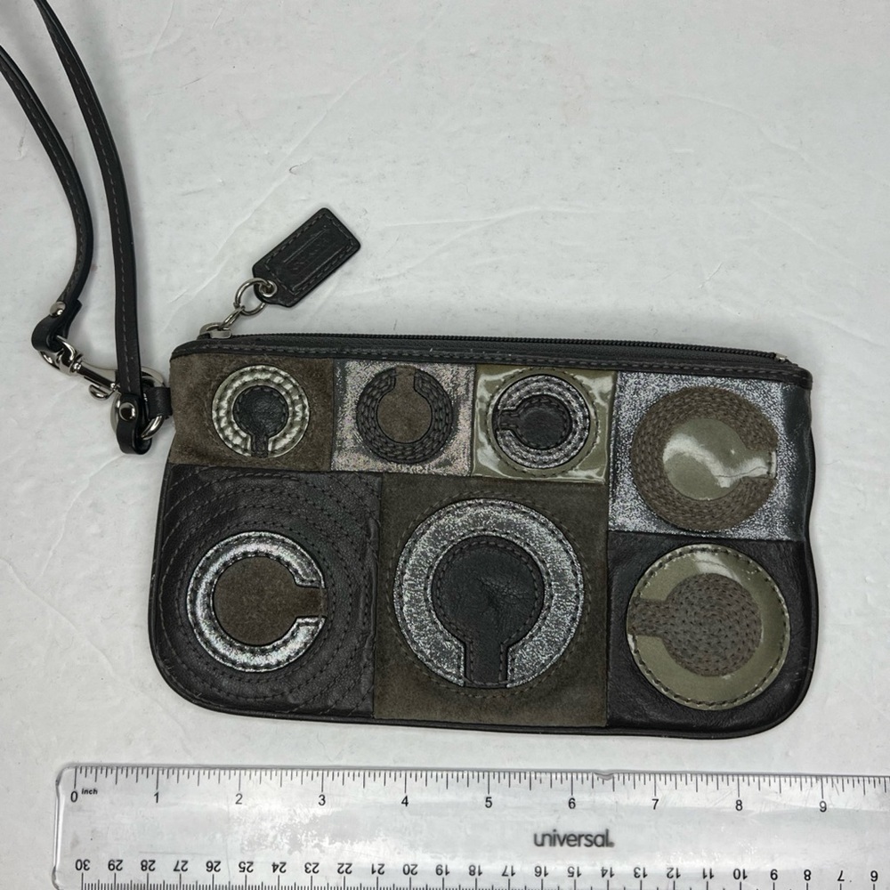 Coach Suede and Leather Pathwork Oversized Wristlet Bag - Picture 8 of 10